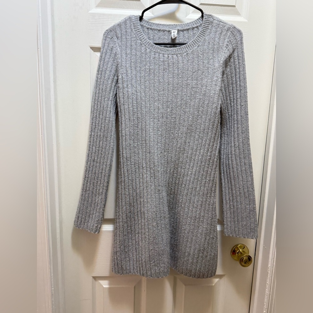 BP Gray Long Sleeve Ribbed Sweater Dress